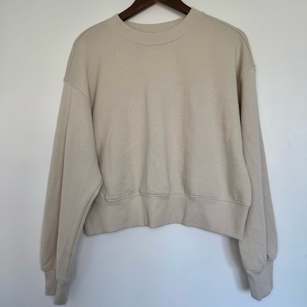 NWT Small Cream Bone Old Navy SoComfy Drop-Shoulder Crewneck Sweatshirt Comfy - Picture 5 of 13